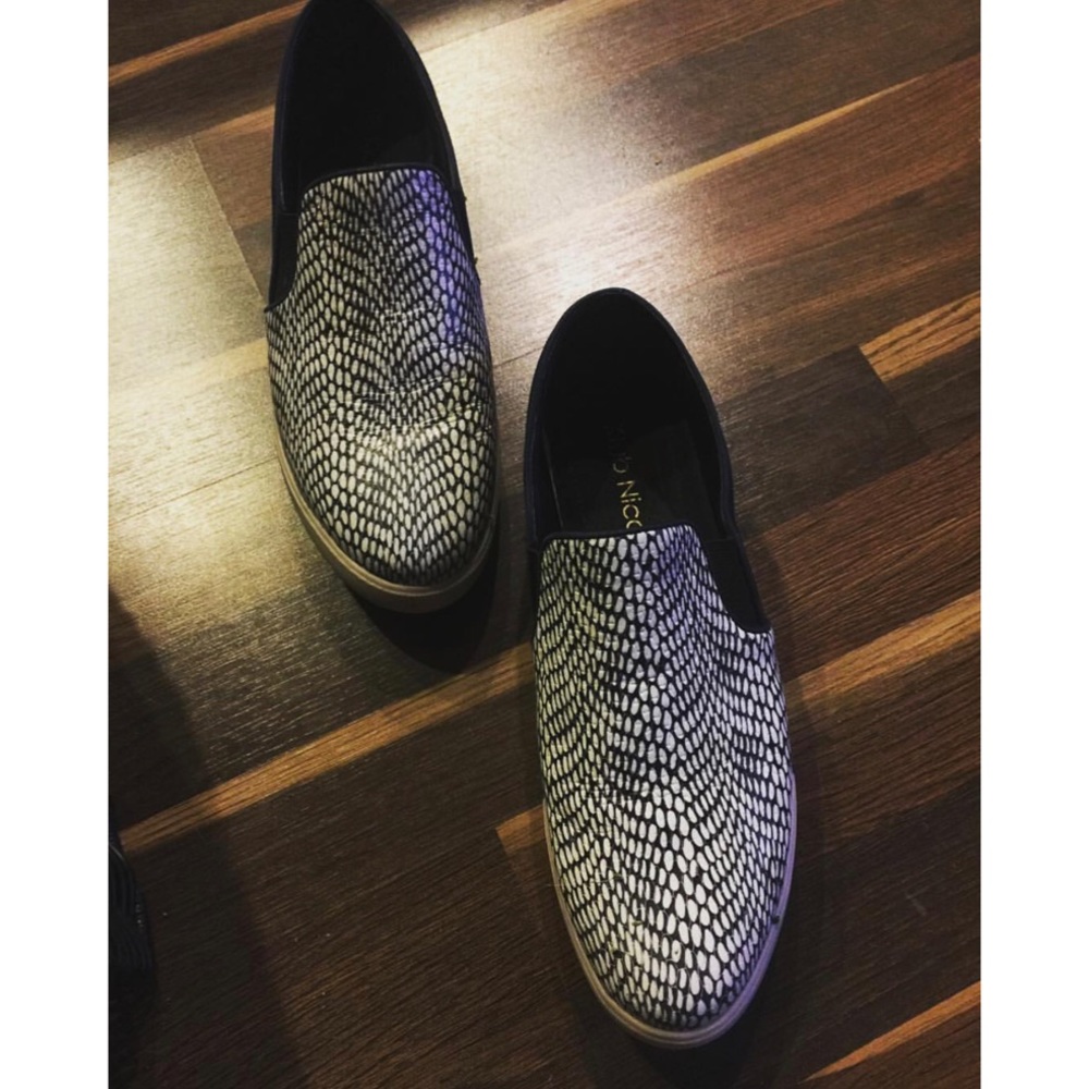 Textured Navy Leather Slip On Espadrille Sneakers - Picture 4 of 6